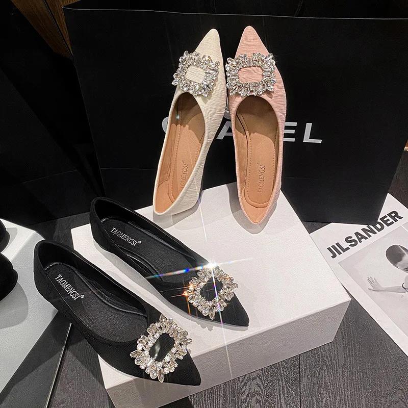 New Women Flat Shoes Beautiful Crystal Casual Pointed Toe Boat Shoes Slip-on Loafers