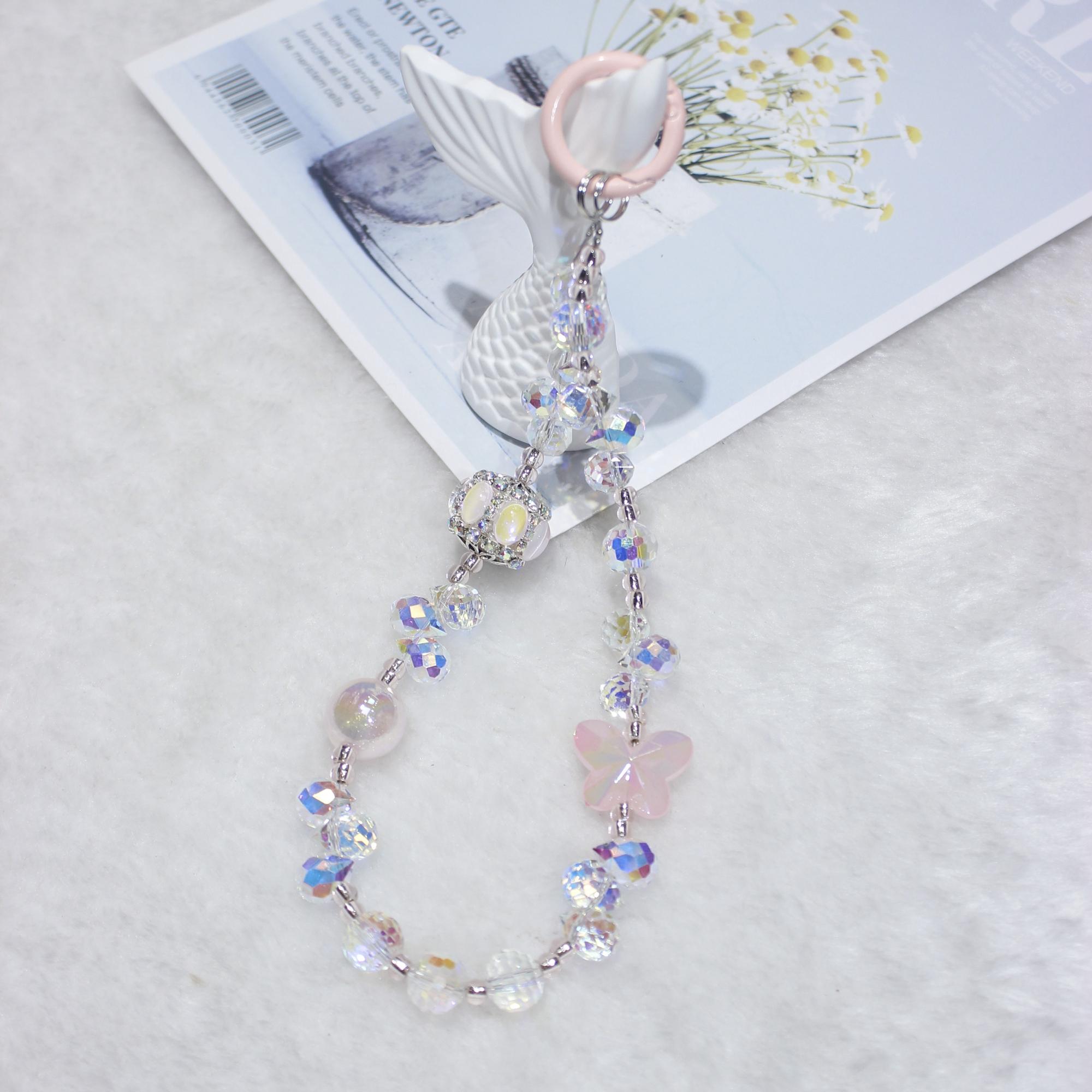 

Cell Phone Lanyard 30cm Lantern Water Drop Beads Charm Phone Chain Wrist Strap White