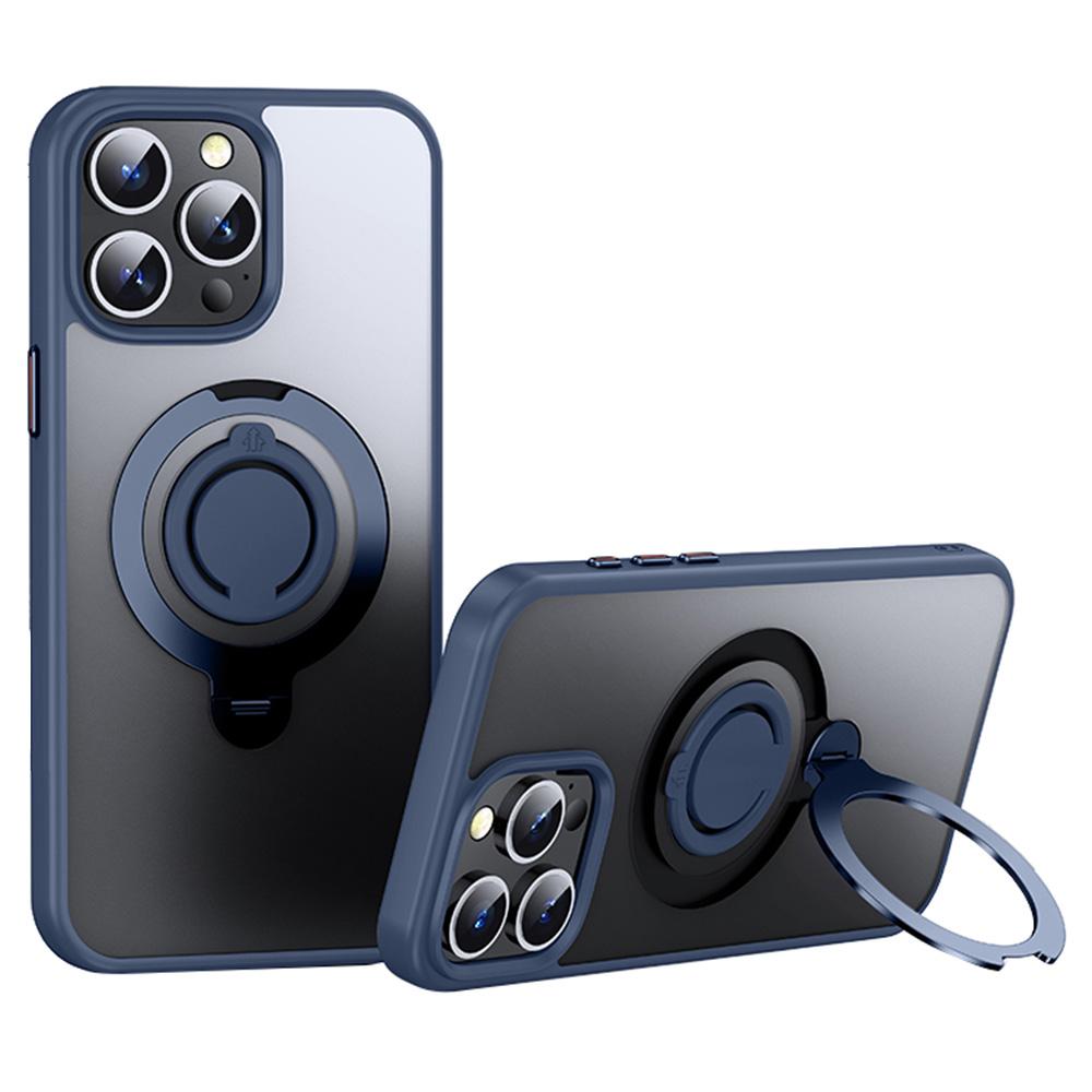 For iPhone 15 Pro Case Compatible with MagSafe Kickstand Translucent PC+TPU Phone Cover with Silicone Ring