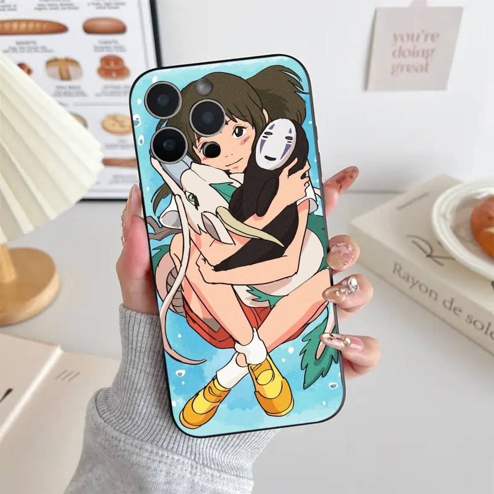 M-Miyazaki Anime S-Spirited A-AwayS T-Totoro Handyhülle Cool Schwarz Silikon Weich Für IPhone 16 15 14 13 12 11 X XR Plus Pro