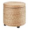 Banco Puff com Espaço de Armazenamento Puff com Tampa, Banqueta Redonda Caixa de Armazenamento Cubo Banco Puff Estofado com Pernas, 43 x 43 x 43 cm Cáqui