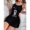 Summer Women's Suspender Pajamas with Letter Bear Print Sleeveless Ruffle Suspender Mini Dress Comfortable Home Wear