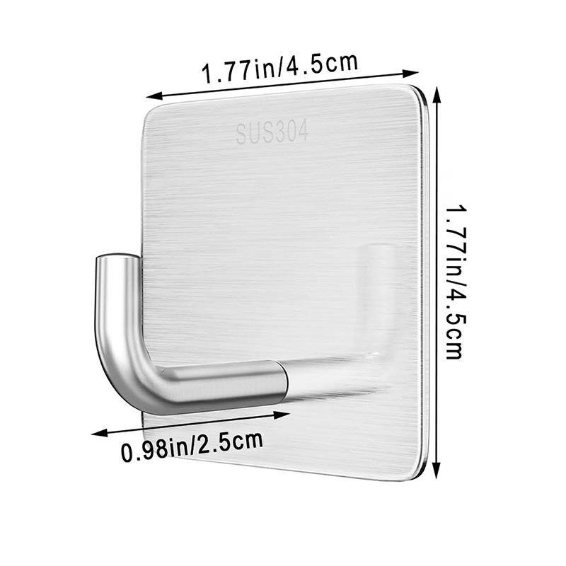 1/2/4/6pcs Stainless Steel Hook, Self Adhesive Towel Coat Hooks, Coat Rack Wall Mounted For Key, Towel, Bags, Cup, Hat