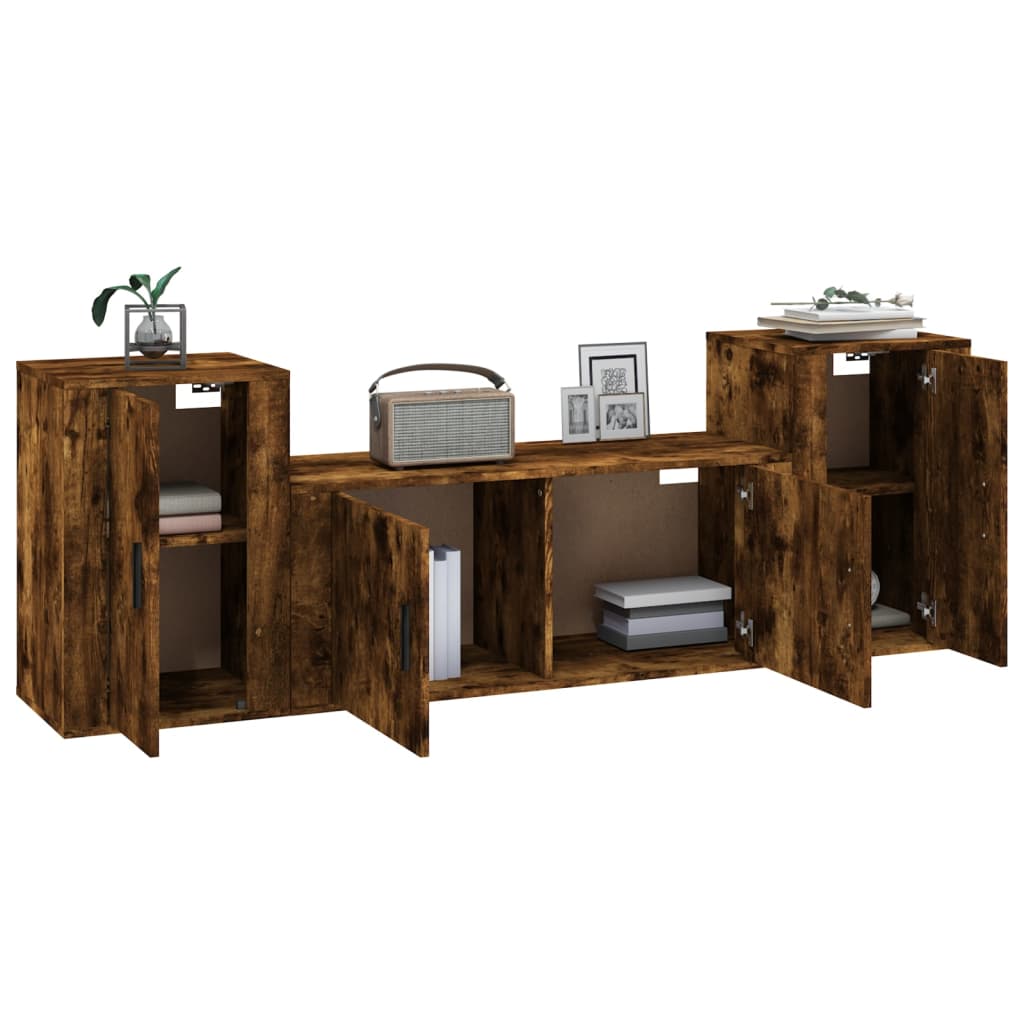 3 Piece TV Cabinet Set Smoked Oak Effect Particleboard