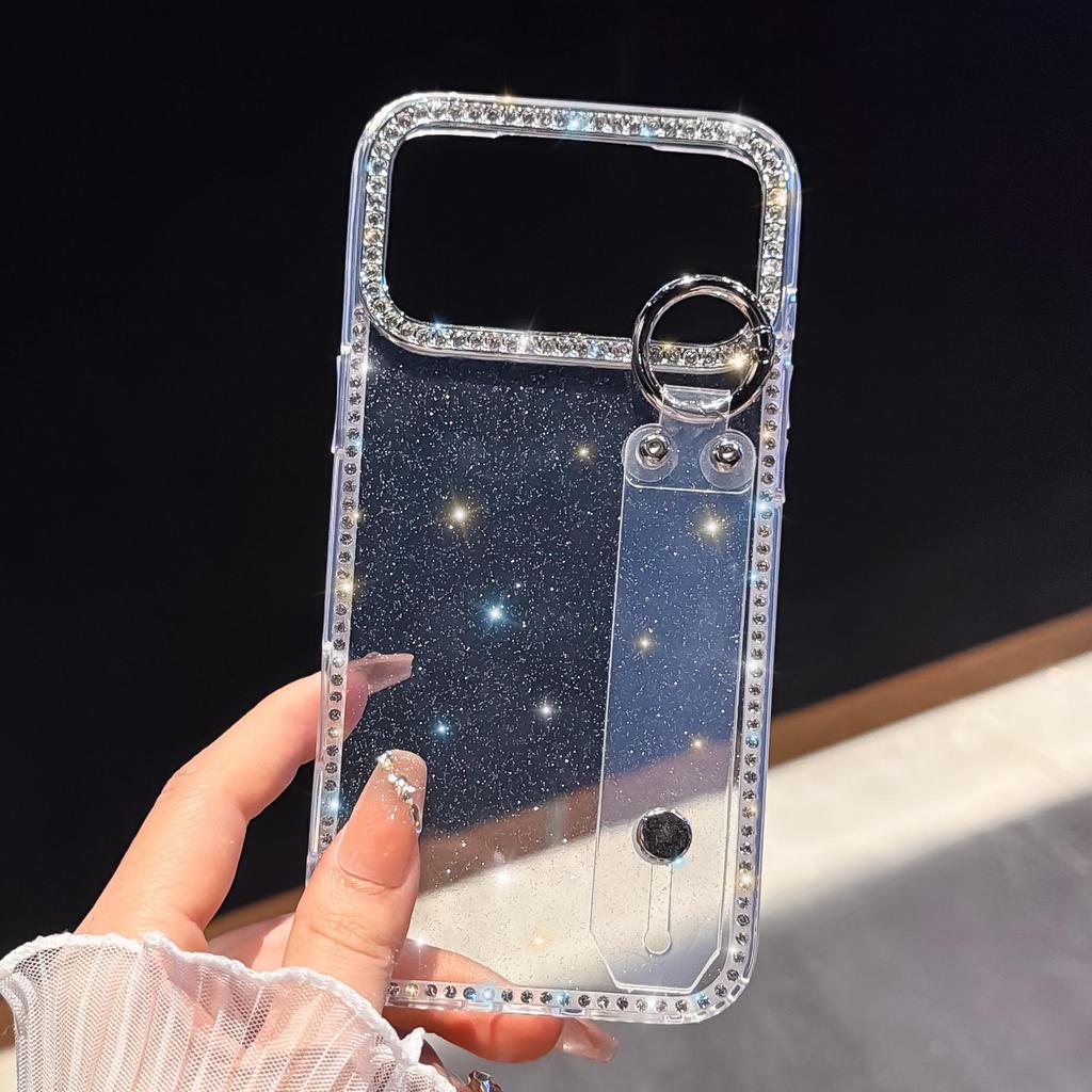 Luxury Rhinestone Phone Case with Wrist Strap for Apple 15 Pro Max and 17 Air