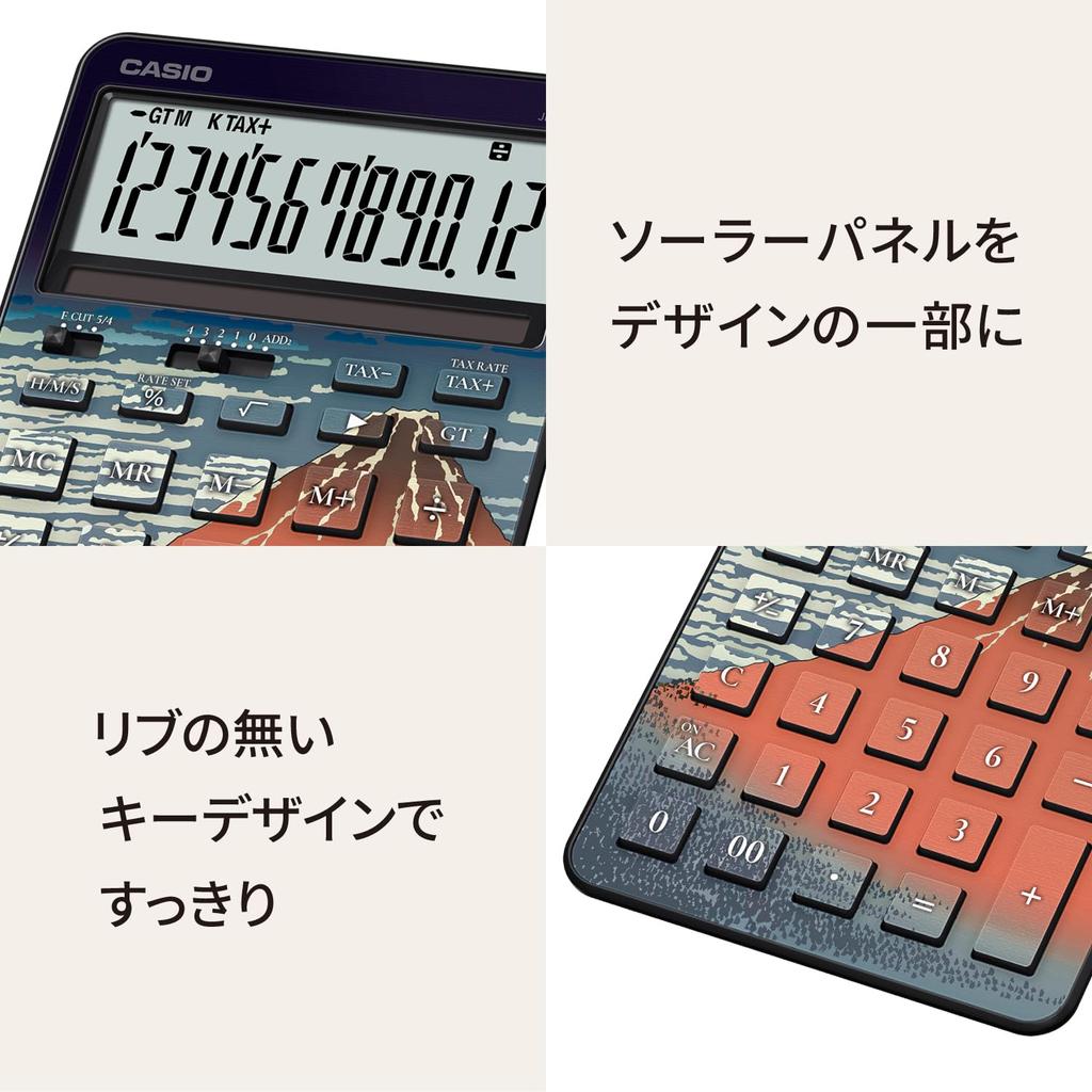 Casio JF-M200-TJ-KHK-N Stylish Calculator Hokusai Great Wave 12 Digit Solar Japan
