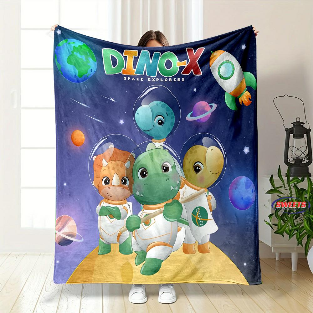 Cartoon Dinosaurier Weltraum Muster weiche Flanelldecke für Bett Schlafzimmer Sofa Picknick, Warme Überwurfdecke zum Zudecken Outdoor Freizeit Nickerchen