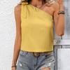 Women Spring Summer Solid Color Bow Off Shoulder Vest Top Vacation Sexy Slant Shoulder Sleeveless Vest Tank Tops S-XL