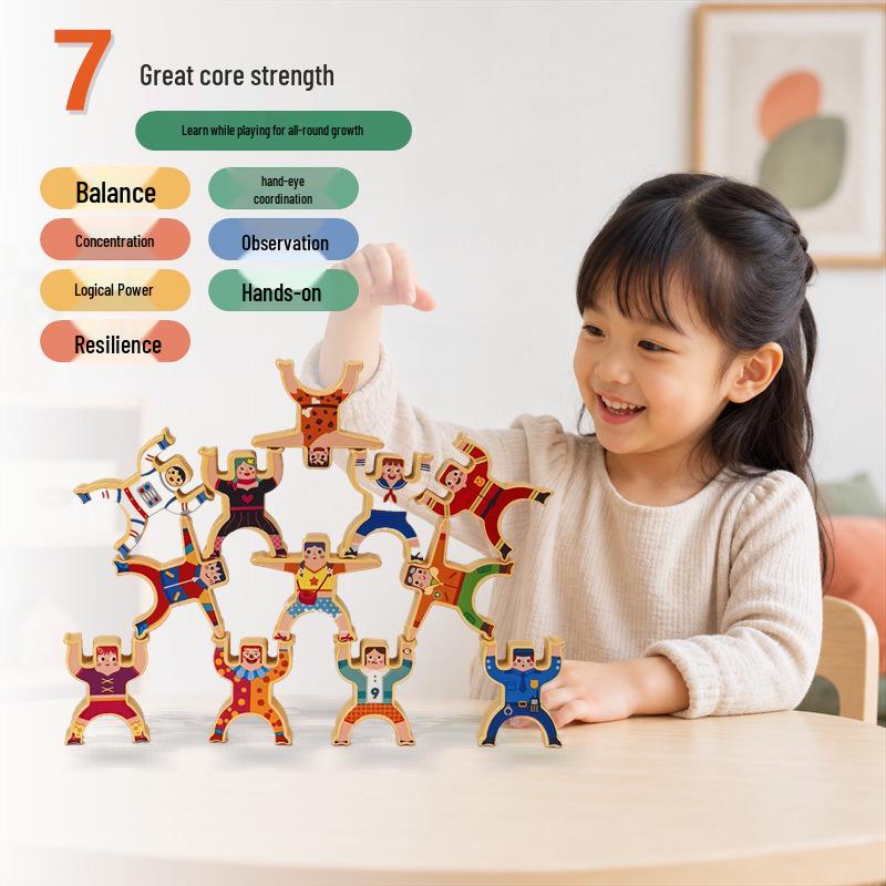 Wooden Hercules Stackable Figure Blocks - Balance Game for Concentration and Early Education.