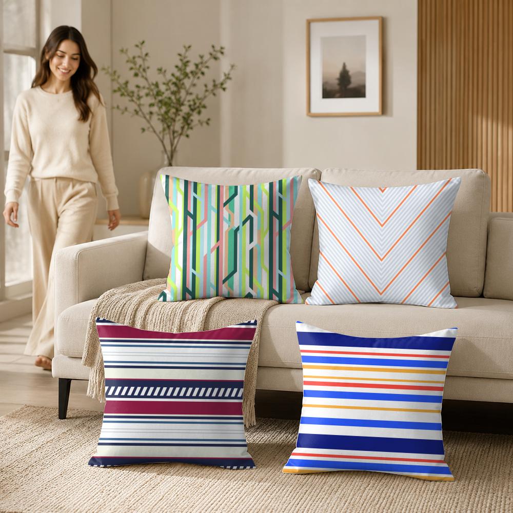 Sport Stripe Pattern Cushion Cover Silky Short Plush Invisible Zipper Dustproof Sofa Pillow Case For Home Decor
