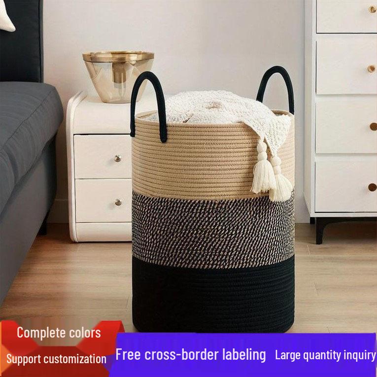 Cotton Rope Laundry Basket - Large Capacity Woven Storage for Clothes, Toys, and Sundries