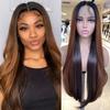 Long Straight Synthetic Lace Wig 32In Middle Part Wigs with Pre Plucked Baby Hair Brown Color Heat Resistant Fiber for Women