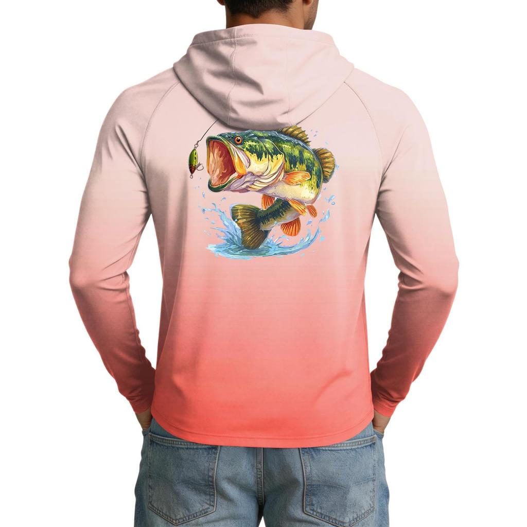 Men's UPF50+ Sun Protection Cooling Hoodie Lightweight Stretchy Long Sleeve Outdoor Sports Fishing Shirt with Hood for UV Defense