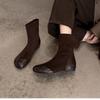 Flat-bottomed commuter sleeve splicing thin suede short boots women show thin boots round head Martin simple autumn and winter temperament