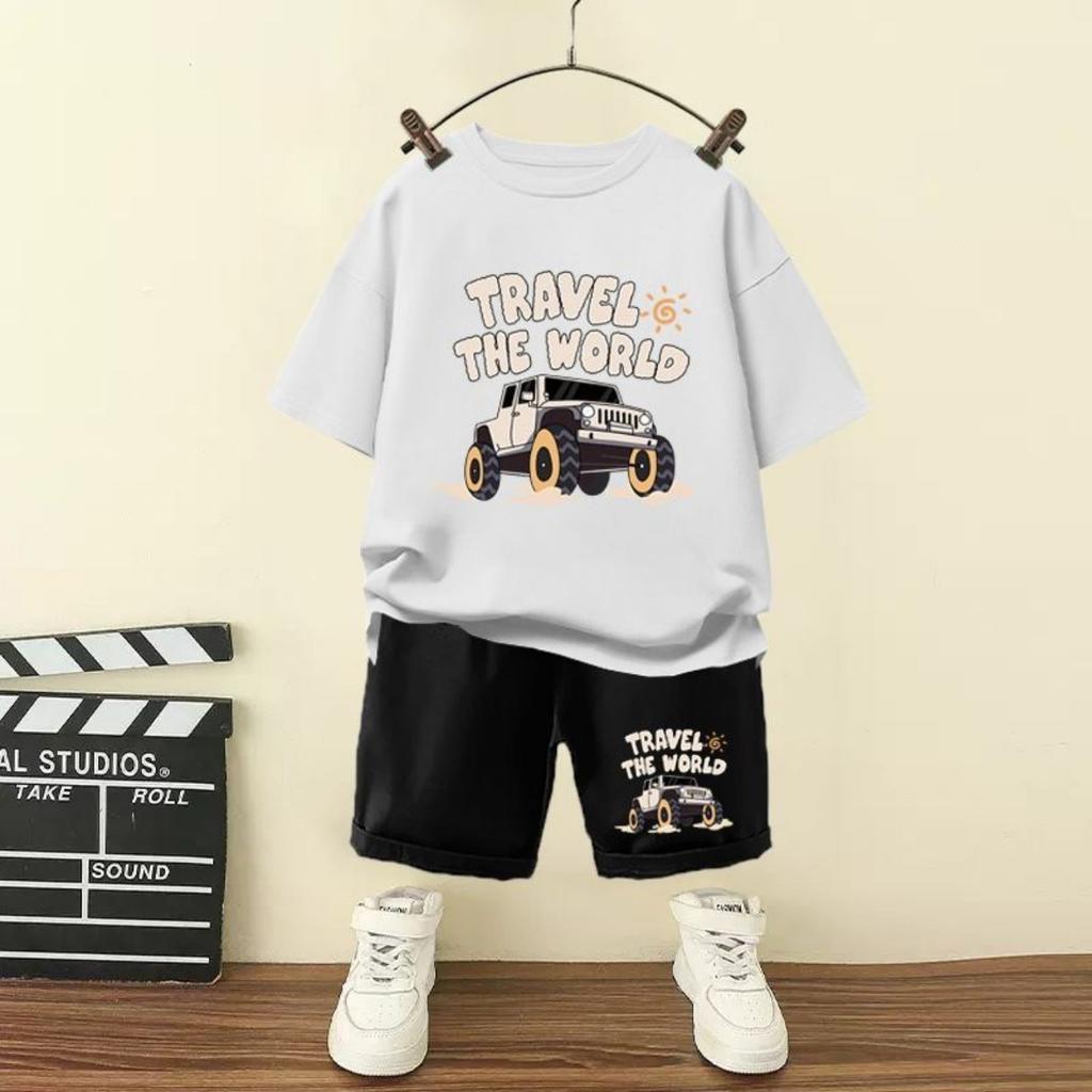 Summer Baby Clothes Set Children Girls Jeep Printed T-shirts  Shorts Set Kid Short Sleeve Bottom  Outfits