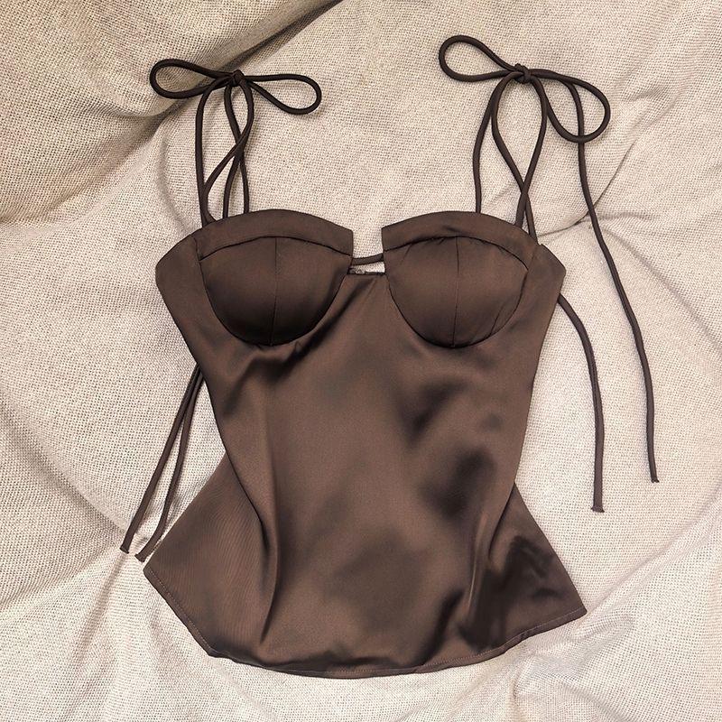 

Elegant Women s Lace-Up Strapless Top - Versatile Innerwear or Outerwear, Waist-Cinching, Stylish, Slim-Fitting. Large кавовий