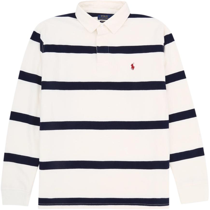 

Polo Ralph Lauren Осень/Зима 25 Маленький логотип пони Вышитый Полосатая Рубашка-поло с длинным рукавом Регби Мужские топы 710689635-003 XL