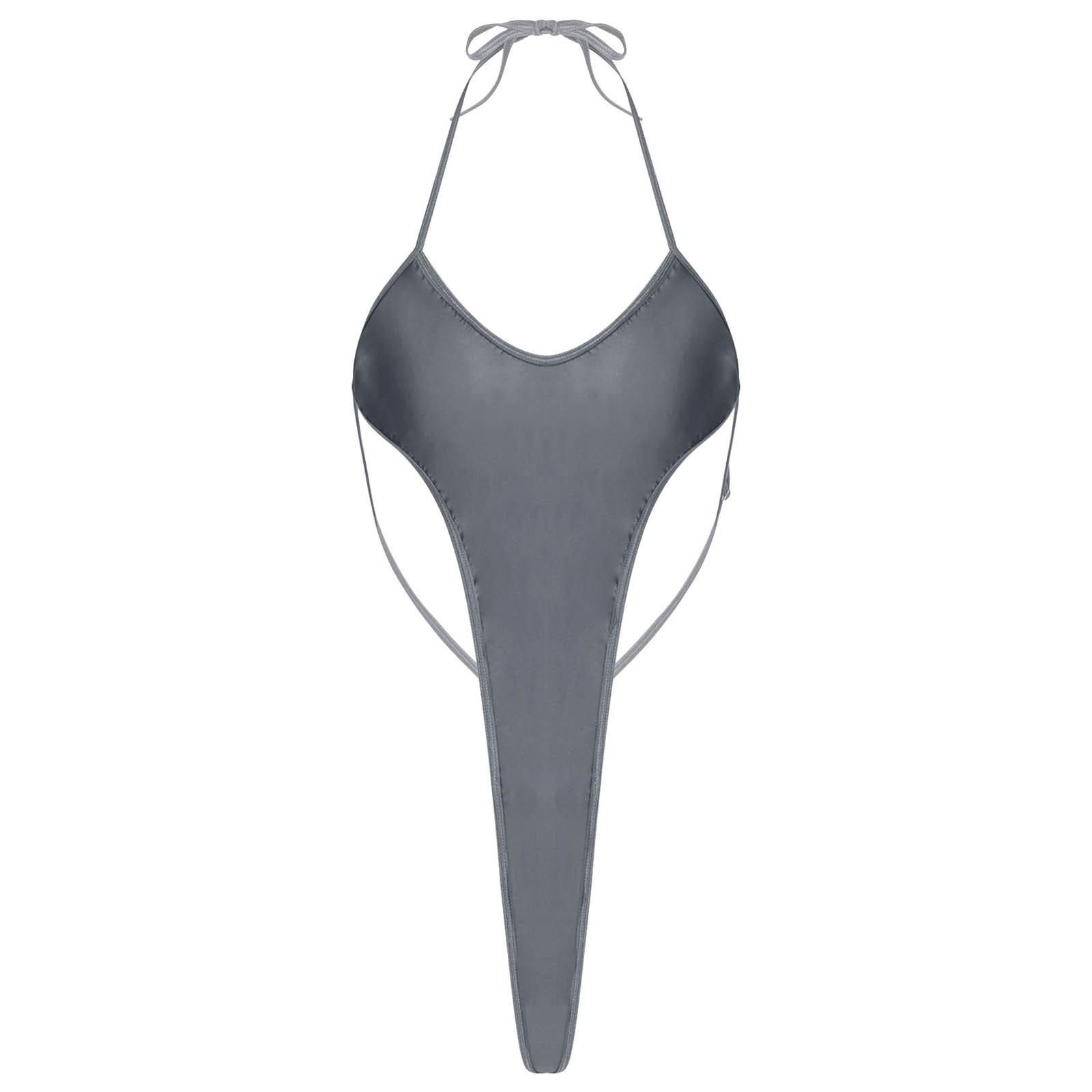 

Жіночий купальник халтер без спини, глянсовий боді, суцільний, одяг для вечірки біля басейну сірий