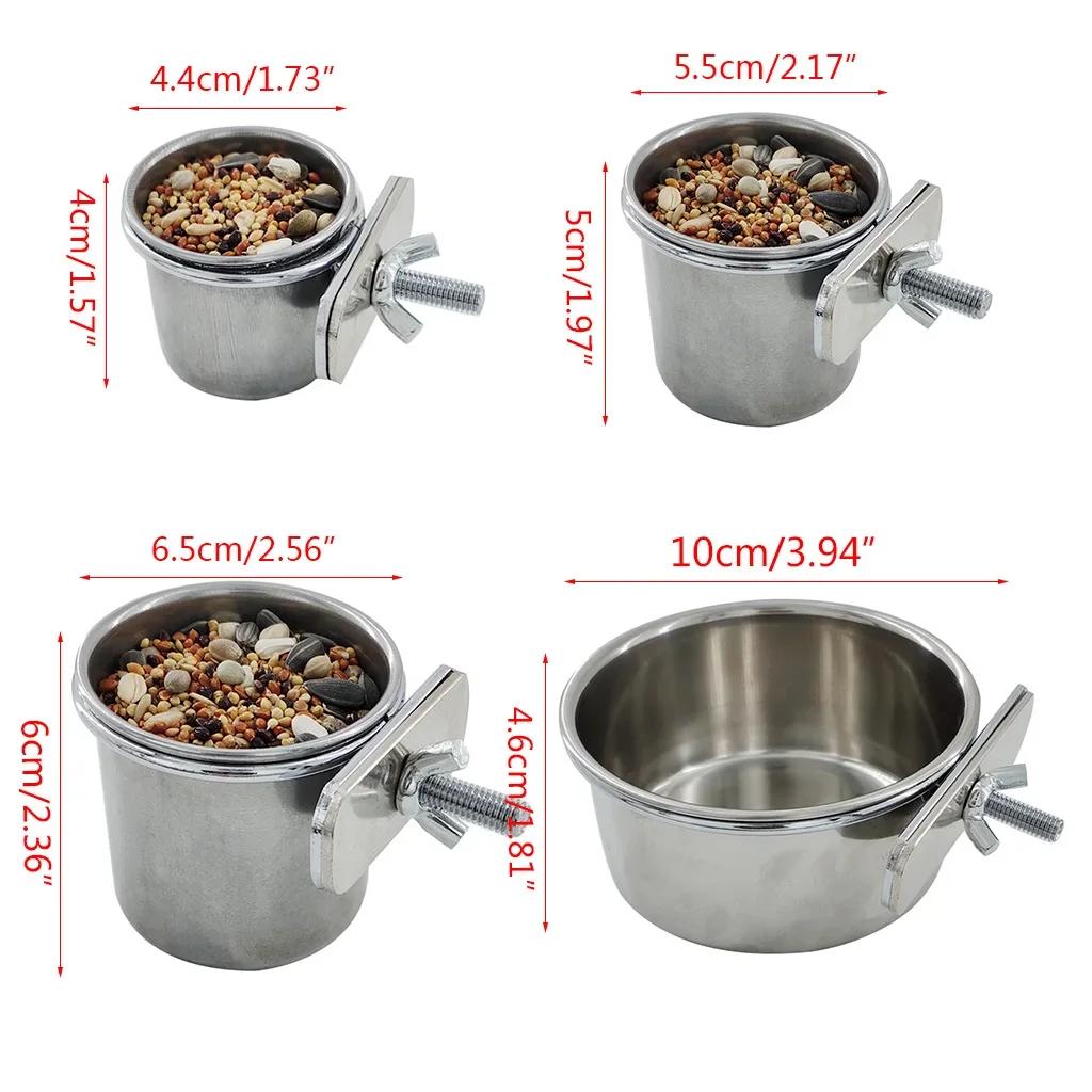 Birds Hanging Cage Bowl Stainless Steel Pet Birds Dish Cup Anti-turnover Feeding Food Drinking Feeder for Parakeet Lovebird Bowl