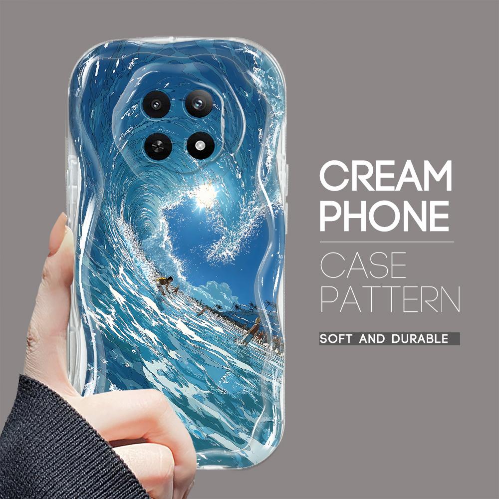Cartoon Pattern Cream Texture Casing Wavy Edge Soft Silicone Cover Phone Case for OPPO Reno Realme OnePlus Vivo