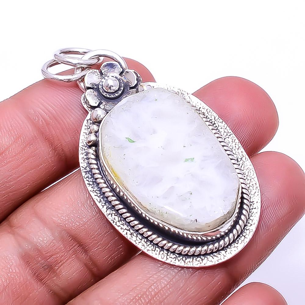 

White Quarts -India Designer Handmade 925 Sterling Silver Pendant 1.95 P46