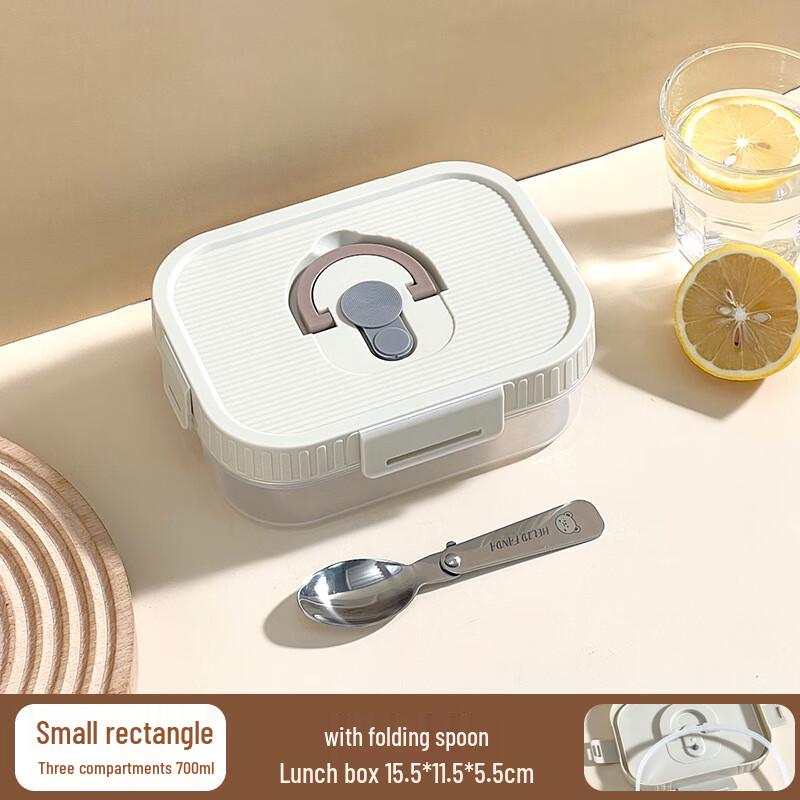Microwaveable Divided Baby Food Storage Container Small Rectangular 3-Compartment with Folding Spoon