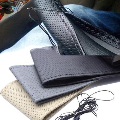 38cm Microfiber Car Steering Wheel Cover Soft Leather Braid On The Steering-Wheel with Needle Thread DIY Car Decoration