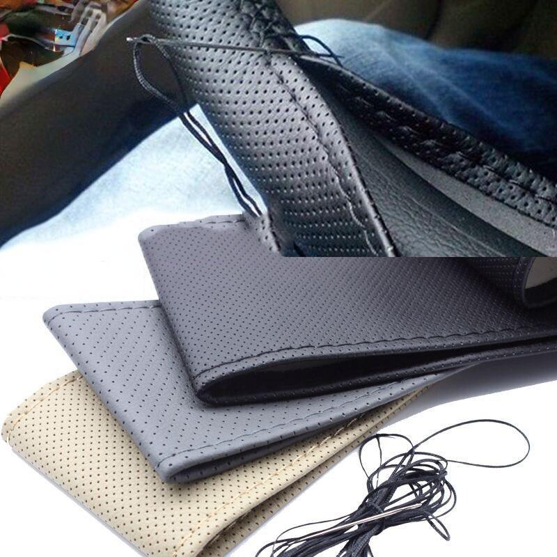 38cm Microfiber Car Steering Wheel Cover Soft Leather Braid On The Steering-Wheel with Needle Thread DIY Car Decoration