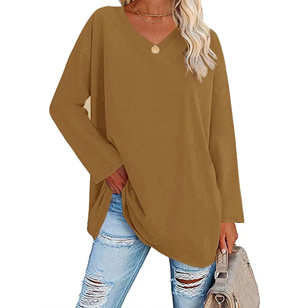 Damen Lockeres Langarm V-Ausschnitt Strickoberteil Große Plus Size Oberteile Damen Frühling Sommer Einfarbiges Oberteil Langarm V-Ausschnitt