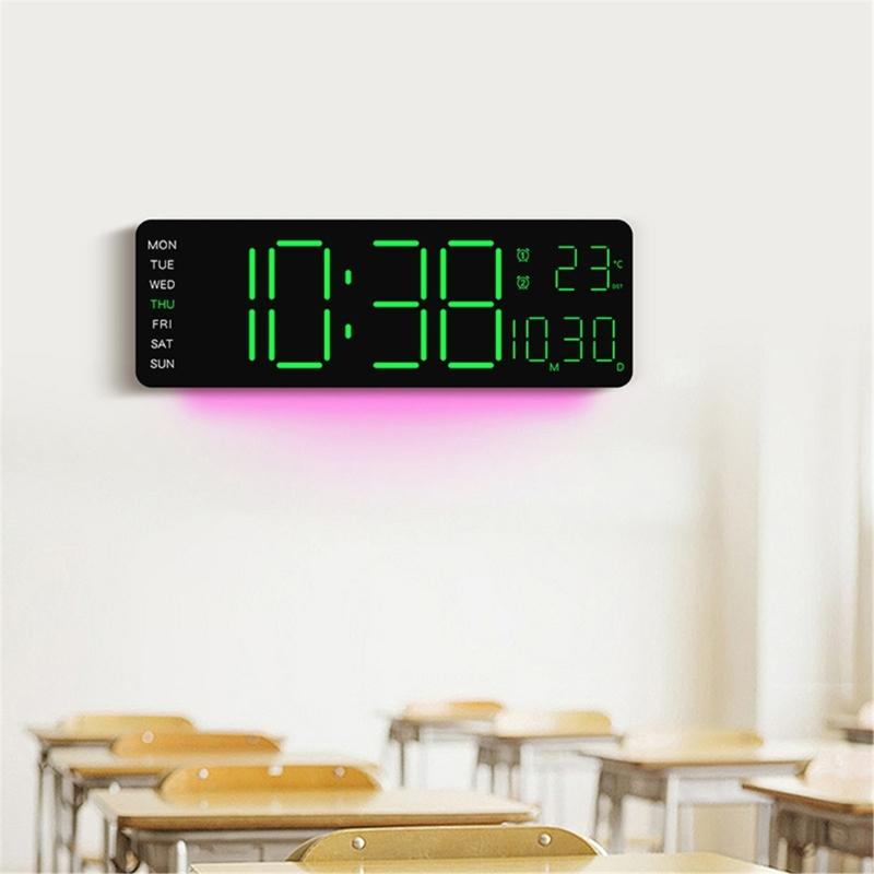 62KD Modern LED Wall Clock Ambient Light Color Changing Date Temperature Display Gift