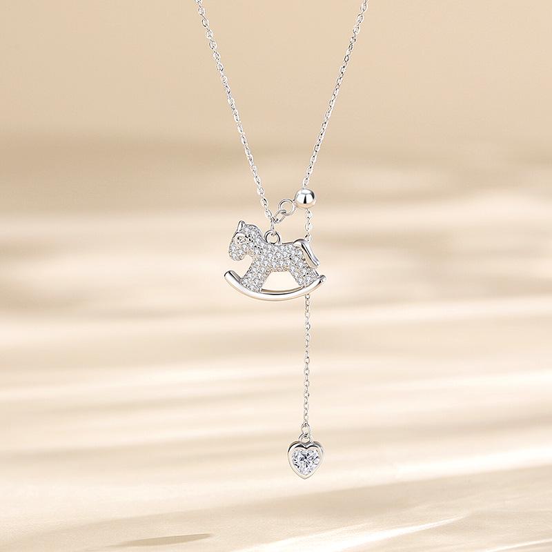 Tichiya S925 Sterling Silver Rocking Horse Necklace for Women - High-End Niche Fashion Clavicle Chain 925 Sterling Silver