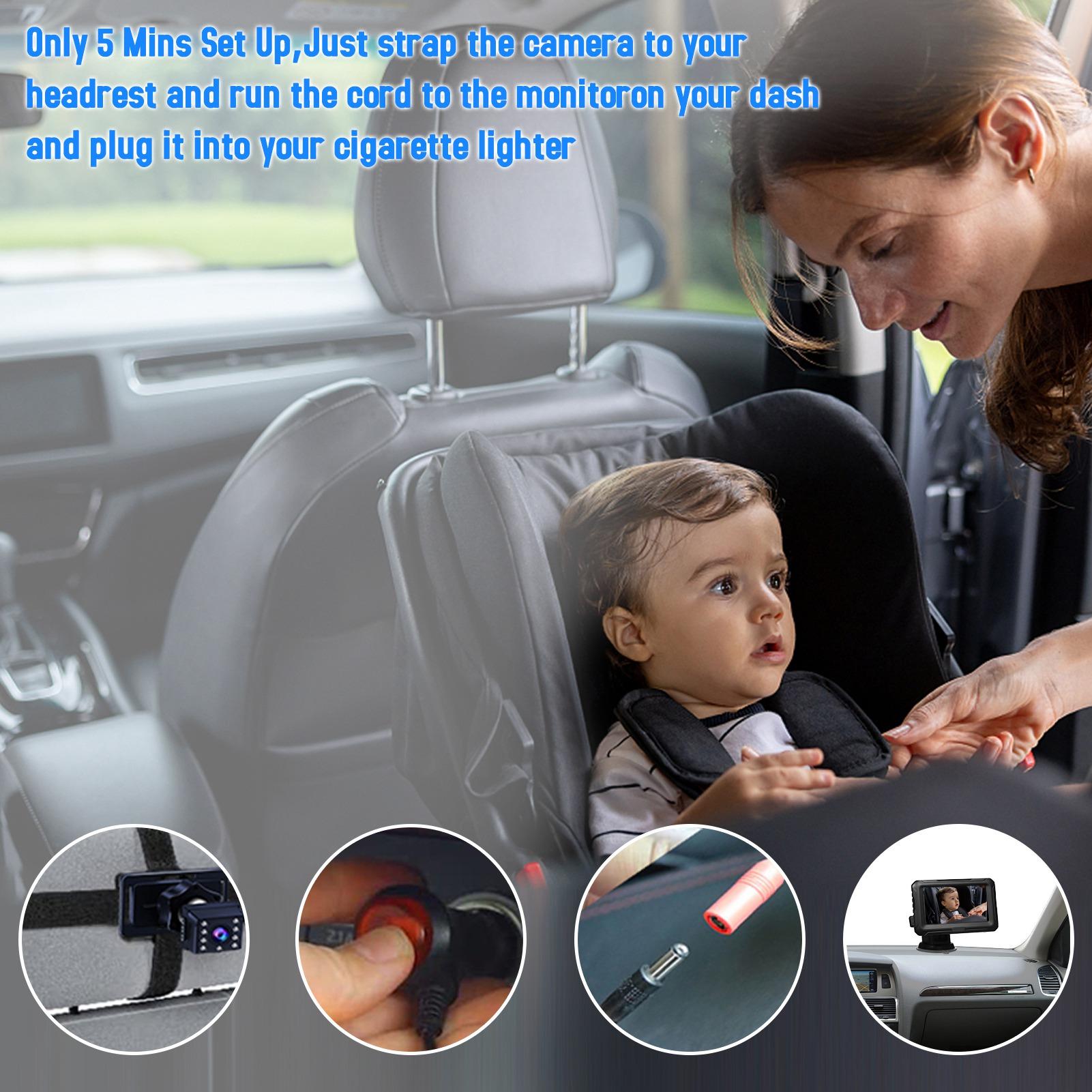 

Baby Car Mirror 1080P Baby Camera with 4.3 IPS Screen Night Vision Adjustable Wide View Angle for Infants Kids Pets чёрный