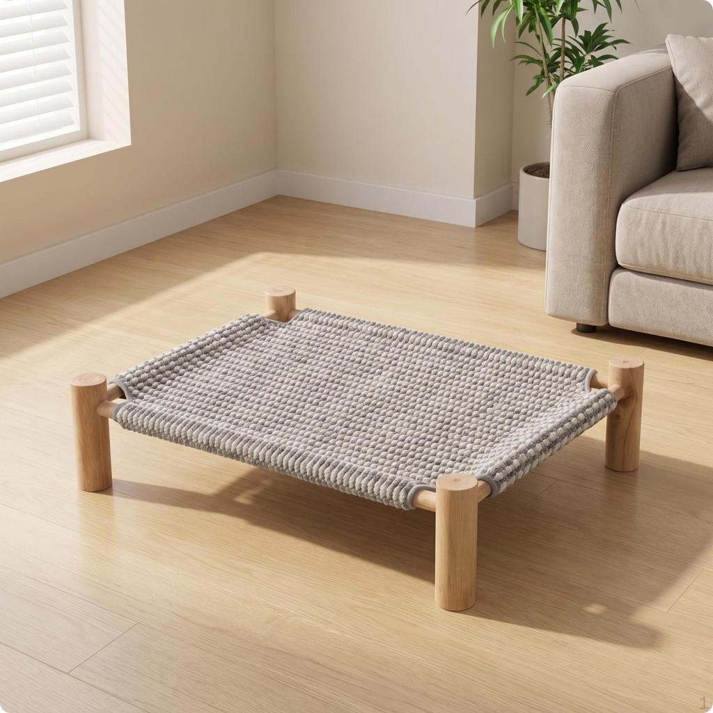 Comfortable Pet Bed with Wooden Legs | Breathable Woven Surface, Detachable Washable Design,