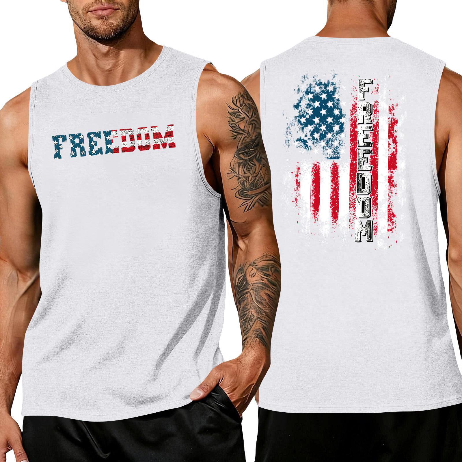 

Men s Sleeveless Muscle Tank Top with Letter Print and Flag Pattern Casual Crew Neck Gym Shirt XXXXL білий
