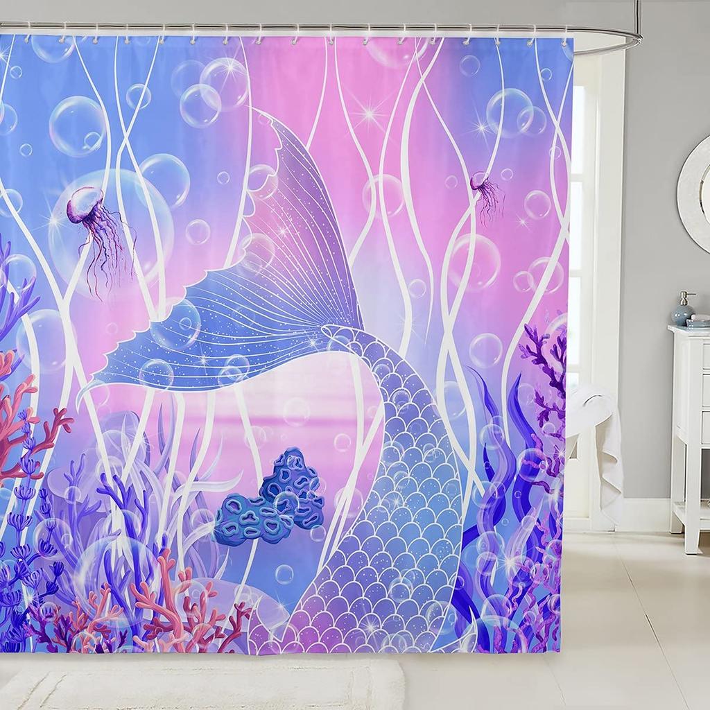 Nautical Coastal Shower Curtain,Beach Ocean Theme Shower Curtain for Bathroom Decor,Summer Tropical Coral Bath Curtain with Hook