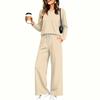 Women's Pajama Set with Pockets, Long Sleeve Round Neck Loose Fit Sleepwear for Home