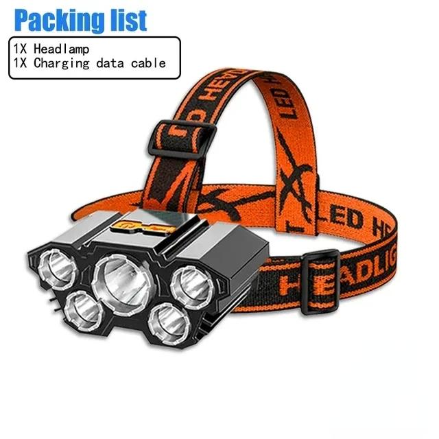 8*XPG LED Strong Light Headlamp Built-in 800mAh Battery USB Rechargeable Head Flashlight Outdoor Camping Fishing Head Light