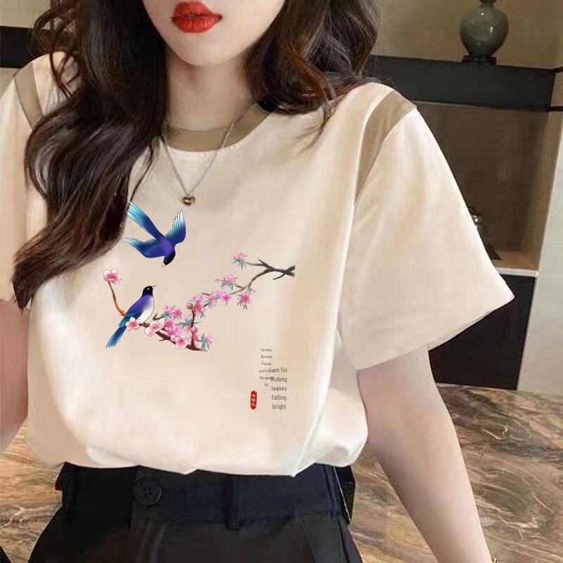 Women's Loose-Fit Cotton Contrast T-Shirt - 2024 Summer Collection