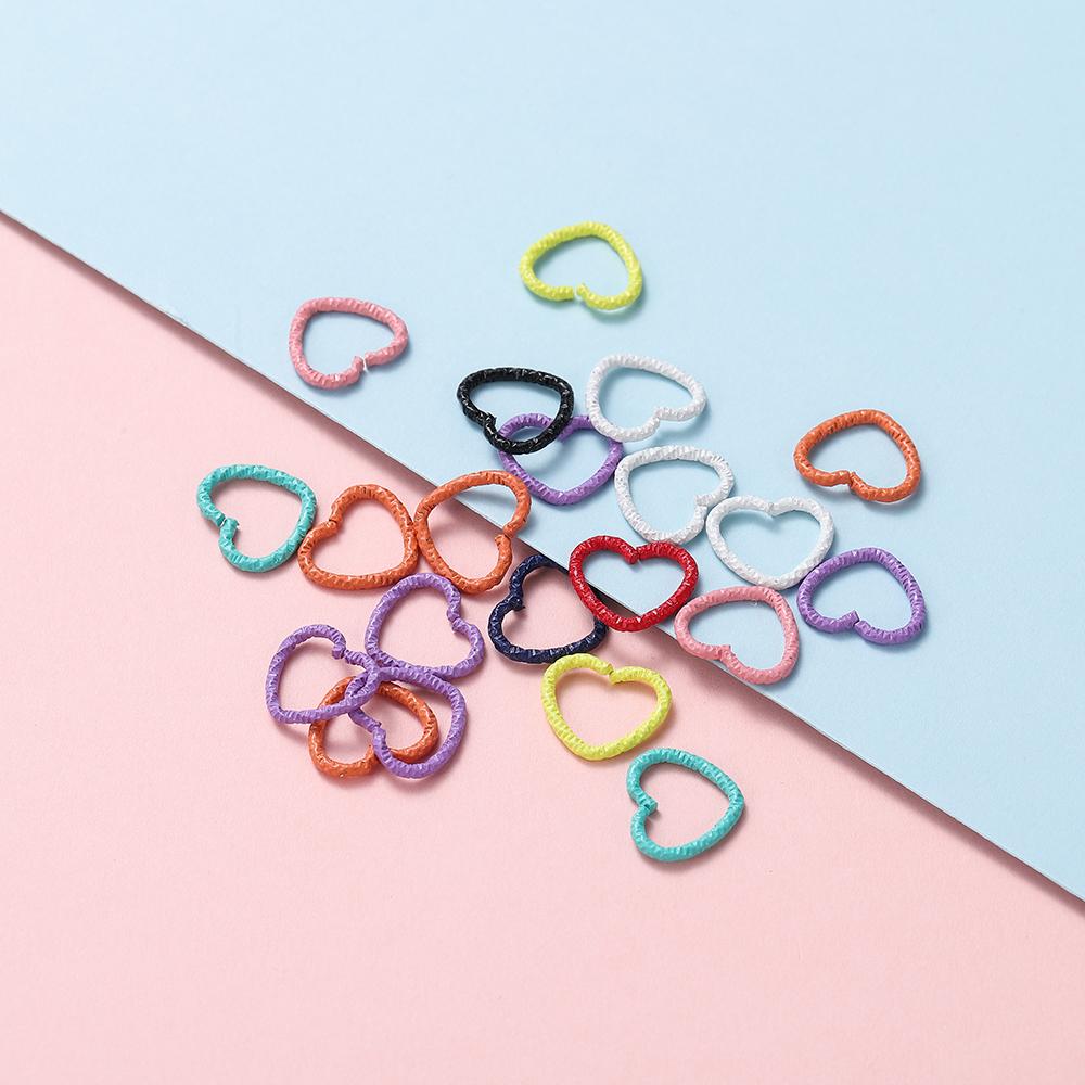 50pcs/lot Colorful 14mm Heart Jump Rings Open Split Rings Jump Rings Connector For Diy Jewelry Makings Findings Supplies