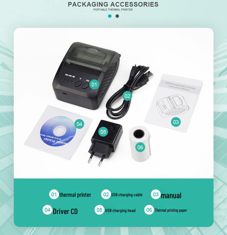 POS-5809 Portable 58mm Wireless Bluetooth Thermal Receipt Printer, Compatible with Takeaway Software