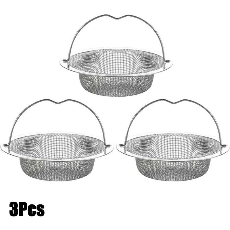 1/2/3Pcs Stainless Steel Kitchen Sink Strainer Thickened Anti Clog Drain Filter Leak Proof Mesh For Sink Basket Debris Catcher