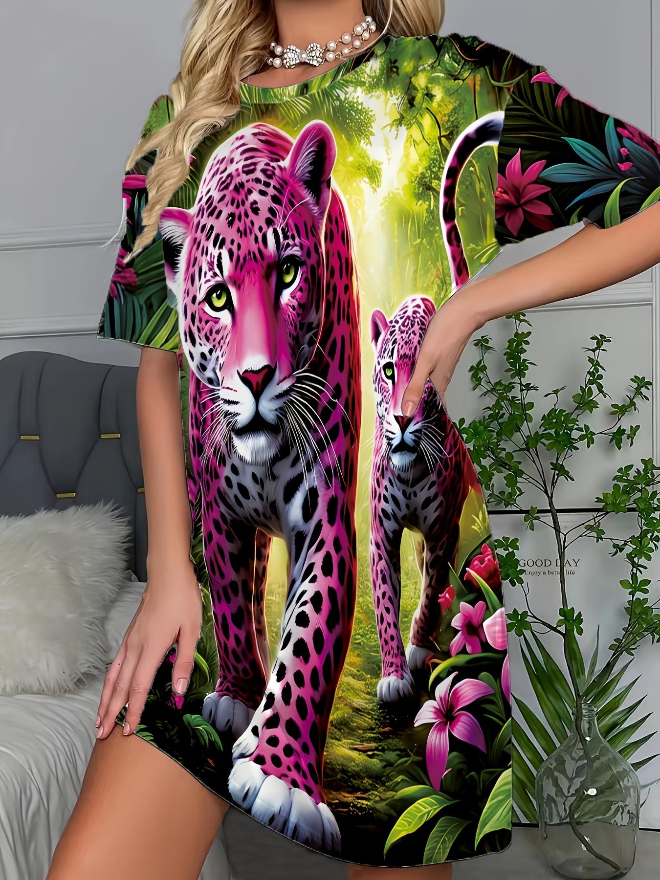 

Pink Leopard Print Dress - Loose-Fit Pajama Dress with Round Neck Sleepwear. Machine Washable Pajamas for. Year-Round Cozy Lounge Dress (Non-) 8XL дубильная кора