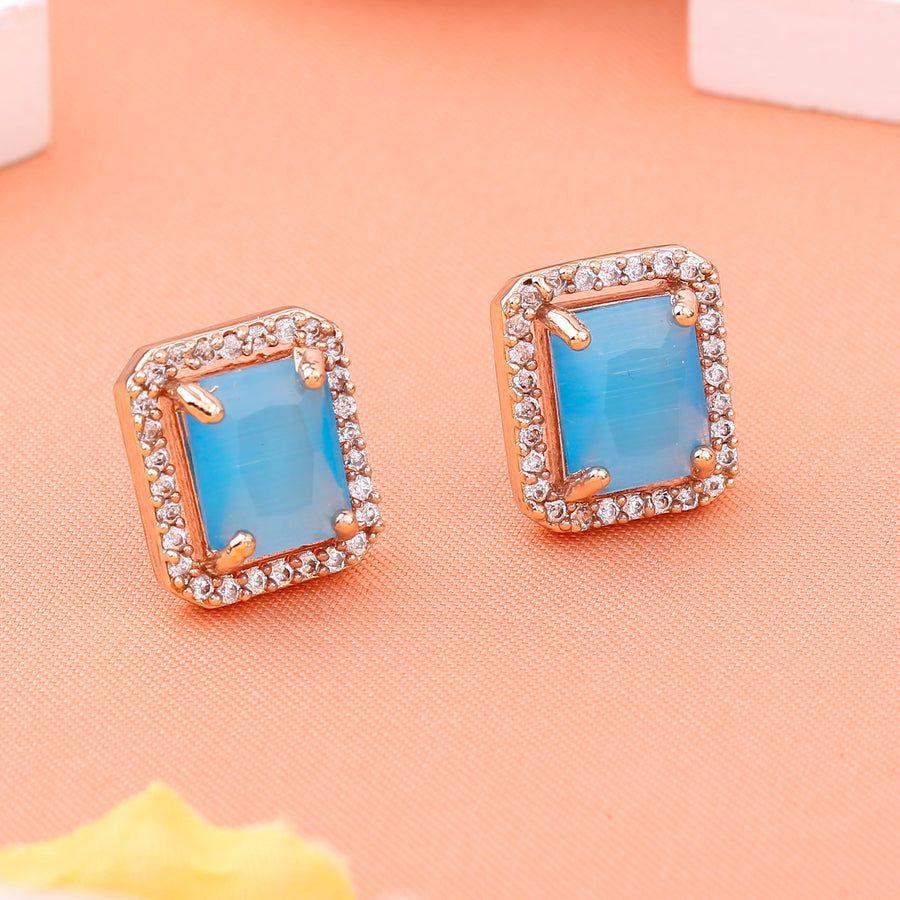 Quadratische Designer-Ohrringe Estele mit Roségold-Beschichtung und mintblauem Zirkonia für Damen