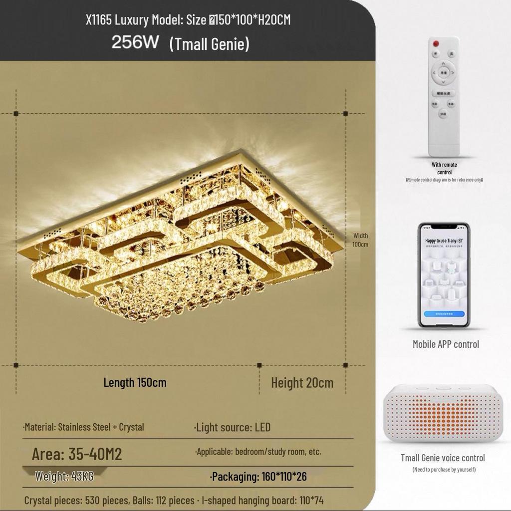 Gold Square LED Crystal Ceiling Lamp Set for Living Room & Master Bedroom