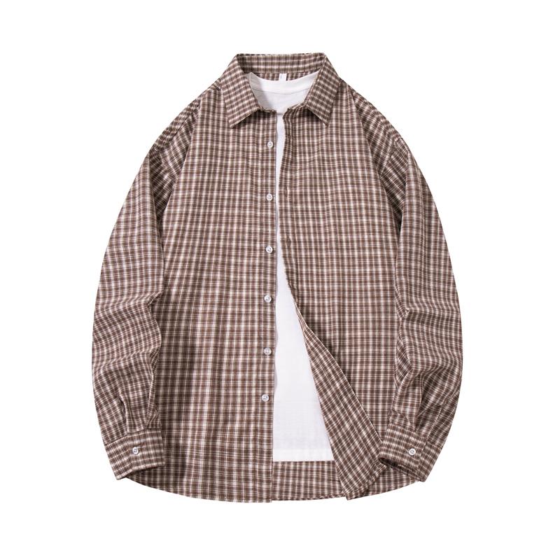 Plaid Striped Long Sleeve Shirt Fashionable Sun Protection Jacket For Men Solid Color Plaid 2XL кофейный