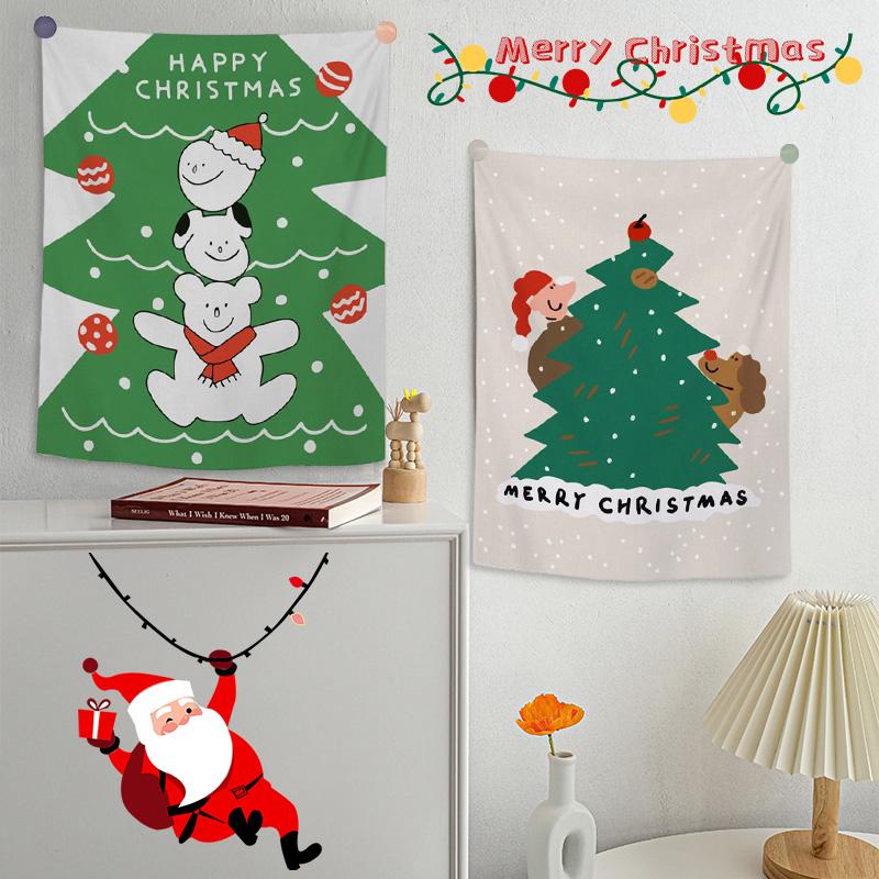 Christmas Tree Hanging Cloth Wall Background Decorating Cloth Home Fabric Poster Tapestry Xmas New Year Santa Tapestry