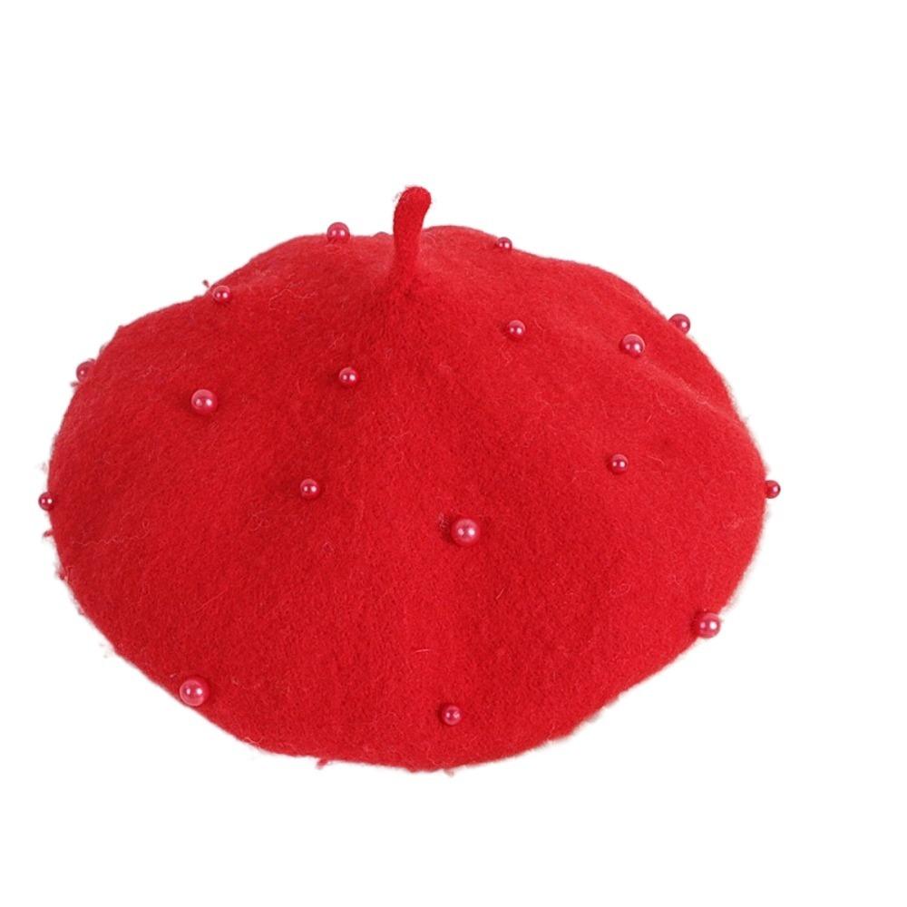 Solid Color Children's Beret Pearl Painter Hat Fashion Baby Wool Hat Kid