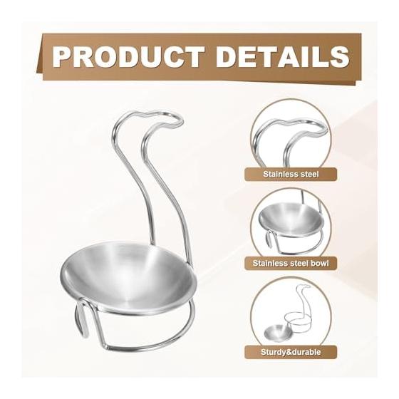 uxcell Spoon Rest Holder, Stainless Steel Upright Ladle Rack Set with Round Stainless Steel Bowl for Home Kitchen Countertop, Portable Upright Spoon