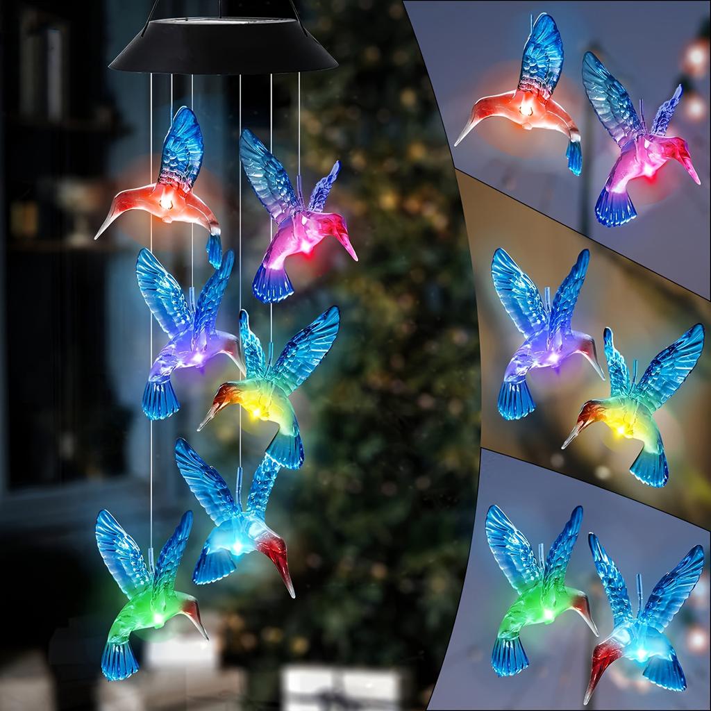 1 Stück Buntes Solar Kolibri Windspiel Licht, Landschaftslicht, Geeignet für Außengarten, Terrassendekoration und Weihnachtsgeschenk