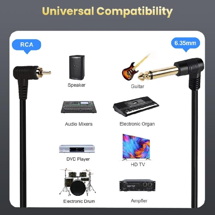 Durability Rcas Male To 6.35mm Cable with Gold Contact for Enhances Audios Quality 1/8 To 1/4 Stereo Cable for Studio